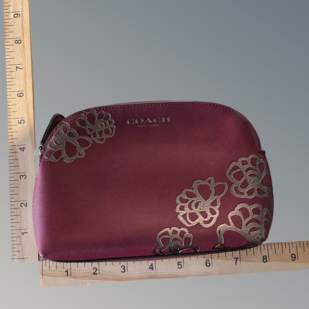 Coach Burgundy and Silver Floral Cosmetic Bag - Picture 6 of 6